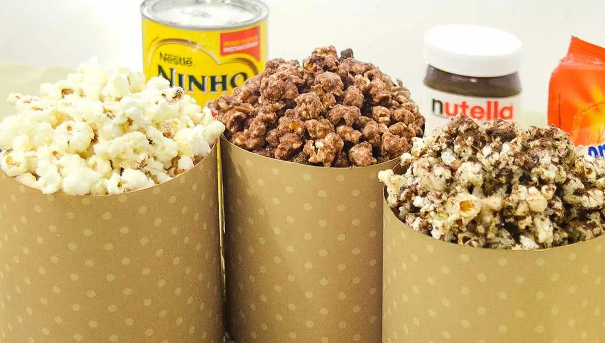 Pipoca gourmet de Leite ninho, Nutella e Ovomaltine