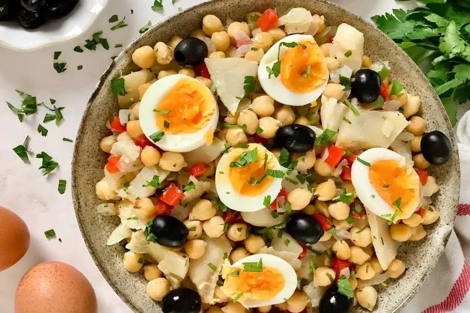 Salada de bacalhau e grão-de-bico