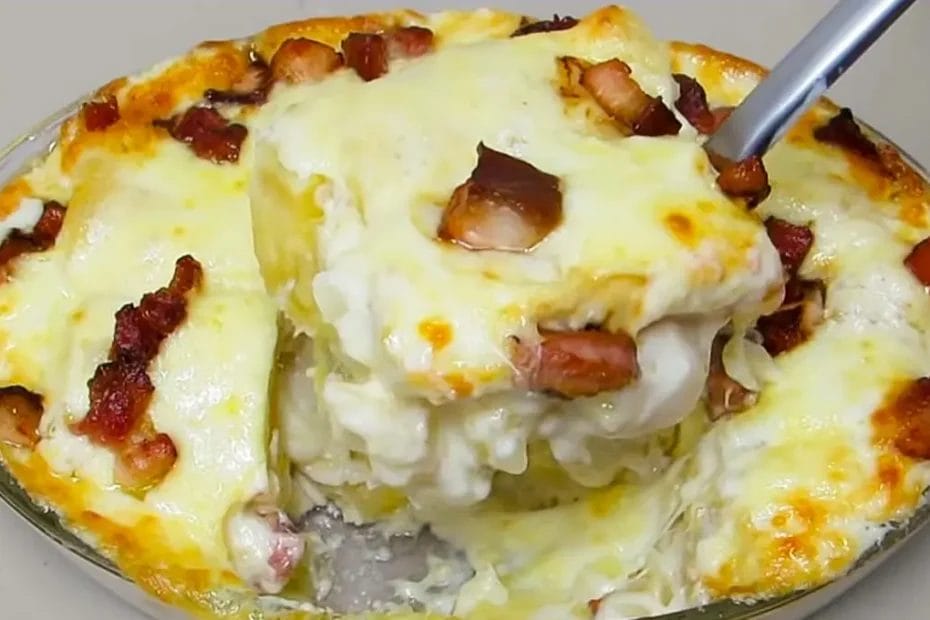 Mandioca gratinada com bacon