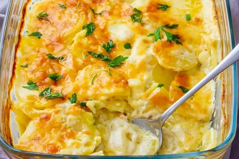 Batata gratinada com creme de leite e requeijão